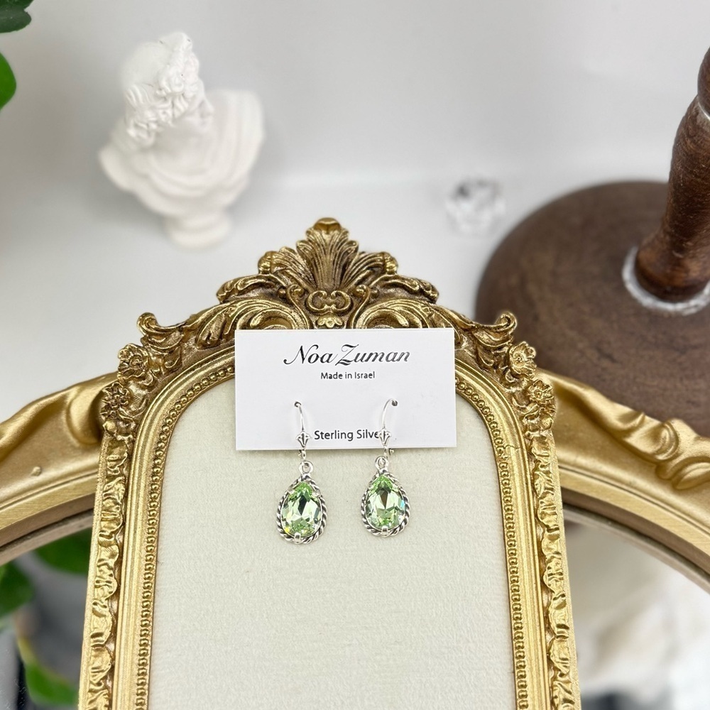 Noa Zuman Sterling Silver Green Crystal Drop Earrings - Picture 4 of 5